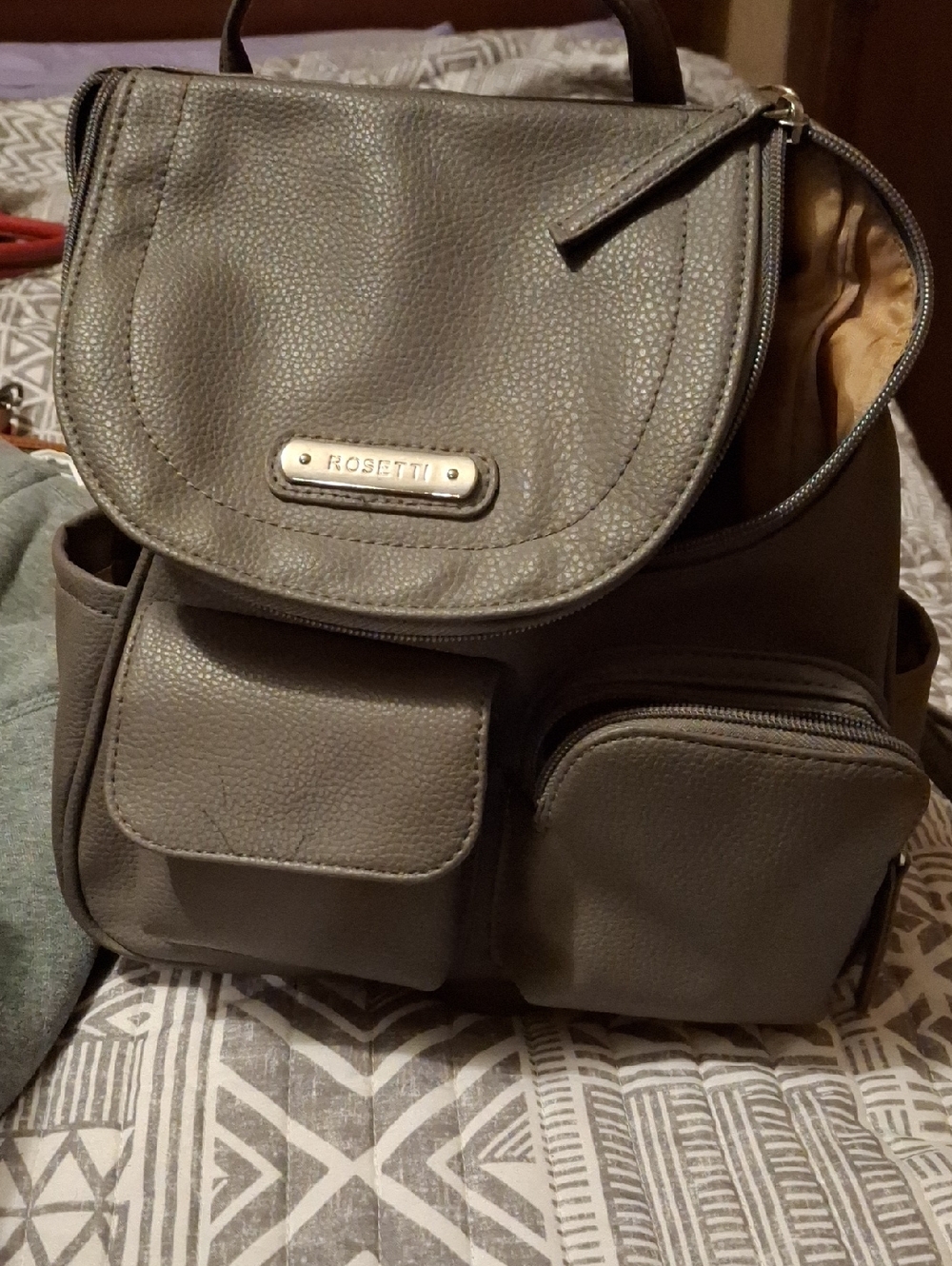 Rosetti Pebbled Gray Backpack Purse with Front Pockets